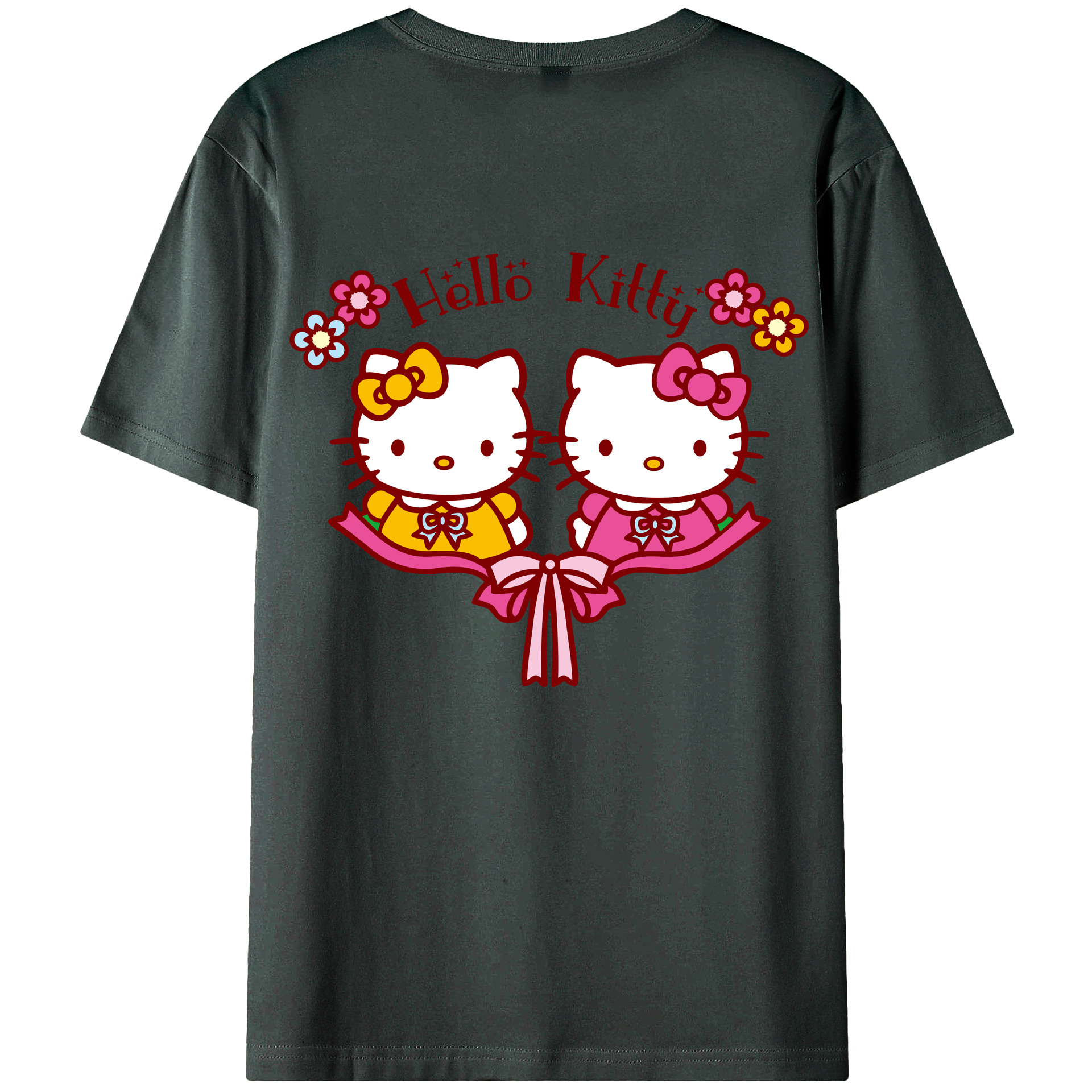 （画像用） Hello Kitty ハローキティ 綿100％ メンズ半袖Tシャツ（バックプリント） 通気性